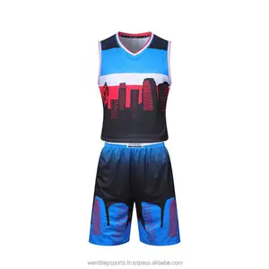 Oem Groothandel Basketbal Team Dragen 100% Polyester Stoffen Hoge Kwaliteit Logo Gesublimeerd Omkeerbare Basketbal Uniform Truien Set