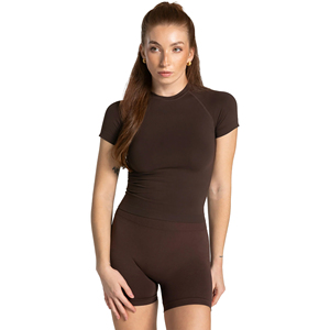 Camiseta de Mujer Marrón de Primera Calidad, 100% Algodón, Manga Raglán, Corte Ajustado, Diseño de Logotipo Personalizado con Apliques Estampados - Product Image 1