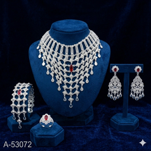 Indian Wedding Silver & Gold Plated Zircon Trendy Jewelry Set with Choker Necklace Dangle Earrings and Bracelet - Product Image 6