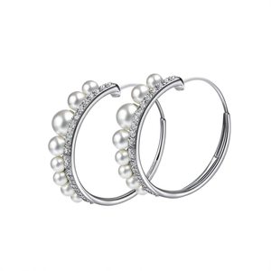 Stainless Steel Alloy Hoop and Stud Earrings with Diamond Pearl and Moissanite for Party - Product Image 2