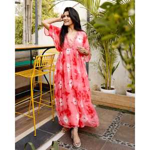ชุดเดรสคาฟตันสีคอรัลพีช ลายมัดย้อม ระบายอากาศได้ดี ทรงหลวม ไซส์ XS สำหรับใส่พักผ่อน - Product Image 3