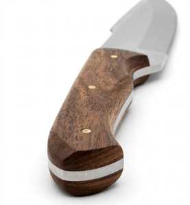 Couteau utilitaire d'extérieur à lame fixe de type Drop-Point, fabriqué à la main, avec manche en noyer naturel et étui en cuir - Product Image 5
