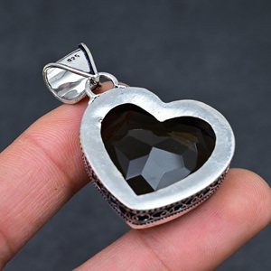 Venta al por mayor de colgantes de plata de ley con cuarzo ahumado facetado creado en laboratorio para mujer. - Product Image 2