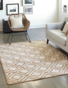 Handwoven Diamond Pattern Jute Area <b>Rug</b> Natural White Braided Carpet <b>Boho</b> Farmhouse Living Room Decor - Product Image 1