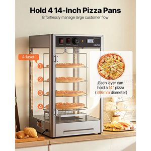 Calentador de Pizza Comercial de 4 Niveles con Calefacción a Vapor, Capacidad para 14 Pizzas, Temperatura de Mantenimiento de 86-185 Fahrenheit - Product Image 3