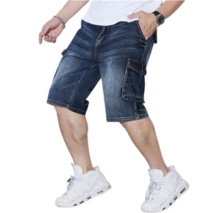 Shorts en jean amples pour homme, grande taille, 100 % coton, multi-poches, coupe-vent, respirant, séchage rapide, taille haute, fermeture boutonnée - Product Image 1