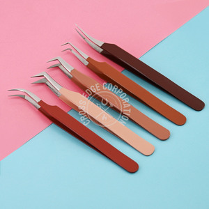 Fiber Tip 90 Degree Volume Tweezer Curved Classic Non-Slip Isolation Tweezer Eyelash Extension Tweezers Stainless - Product Image 1
