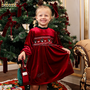 Vente en gros de robe d'automne décontractée brodée smockée en velours pour filles 100% coton A-Line Mini pour les vacances ODM OEM vêtements pour enfants - Product Image 5