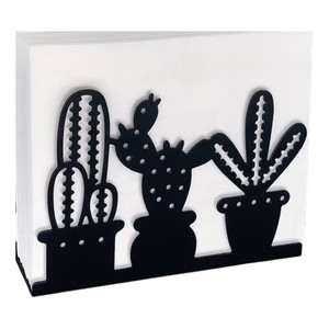 Porta servilletas de hierro con acabado en polvo negro mate, diseño minimalista en forma de cactus, para decoración de cocina y comedor. - Product Image 1