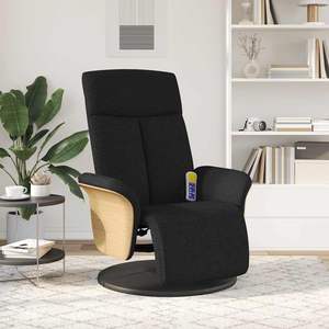 Fauteuil inclinable de massage en tissu noir avec repose-pieds, produit de relaxation confortable - Product Image 3