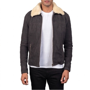 <b>Men's</b> Brown <b>Suede</b> Bomber <b>Jacket</b> With Faux Fur Collar Zipper Closure Winter Moto Style Regular Fit - Product Image 6