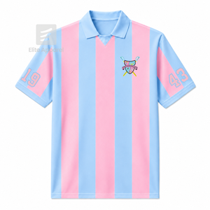 Maillot de football personnalisé Gamma Phi Delta à manches courtes avec logo sur le devant, chemise en polyester rayée bleu ciel et rose pour femme - Product Image 1