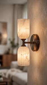 Applique murale moderne en laiton avec abat-jour cylindrique en marbre, design minimaliste, éclairage intérieur pour la décoration de chambre - Product Image 6