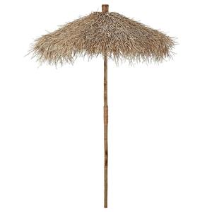 Parasol en feuilles de palmier tropicales avec poteau en bambou rustique - Parasol en chaume à longues franges pour bar tiki et terrasse extérieure - Product Image 1