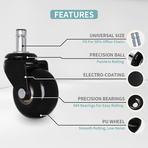 2นิ้วสีดำ PU สำหรับโรลเลอร์เบลดล้อหมุนได้ M11x22ก้านแรงเสียดทานสำหรับโรงเรียนเฟอร์นิเจอร์-สำหรับเก้าอี้โซฟา - Product Image 4