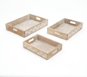 Rectangular wooden serving <b>tray</b> perfect for serving food drinks <b>snacks</b> breakfast dinner parties home Size 16 x 12 x 3 inches - Product Image 4