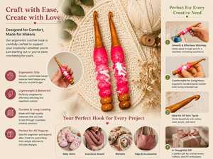 Gancho de Ganchillo de Madera Hecho a Mano con Mango de Resina Rosa para Tejer y Hacer Manualidades - Product Image 5
