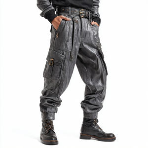 Biker PU Leather Street Style Pants for <b>Men</b>-Motorcycle Riding Pants with Breathable & UV Protection - Product Image 2