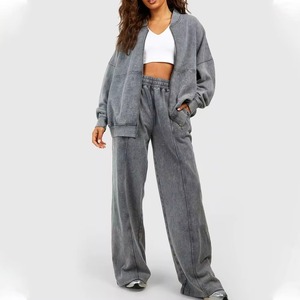 Conjunto Deportivo de 2 Piezas para Mujer, Sudadera con Capucha Gris Tejida y Pantalones Jogger, Corte Regular Informal, Ropa Deportiva de Invierno - Product Image 2