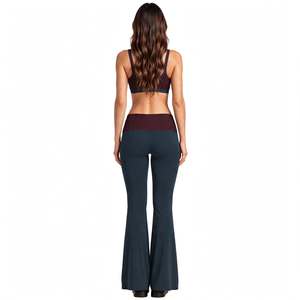 <b>Womens</b> Double Waist 4-Piece <b>Striped</b> High-Waisted Front V-neck Halter Crop Tops Capri <b>Shorts</b> Spandex/Nylon Quick Dry Fitness - Product Image 2