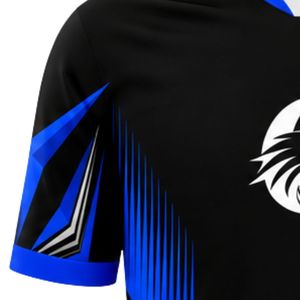 เสื้อฟุตบอลแขนสั้นสีดำและสีน้ำเงินพร้อมเทคโนโลยีผ้าขั้นสูงสำหรับกีฬาทีมและการฝึกซ้อม - Product Image 6