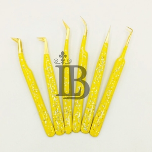 Pinzas para Pestañas Amarillas de Acero Inoxidable Sostenible, Pinzas para Extensiones de Pestañas de Visón, Pinzas Rectas de 45 Grados - Product Image 5