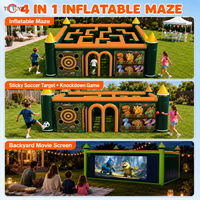 Labyrinthe d'aventure gonflable commercial avec 4 jeux interactifs, unité de jeu personnalisée orange et noire pour la location dans les parcs et les festivals