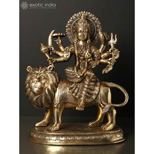 รูปปั้นทองเหลือง Durga MAA เทพธิดาแห่งความแข็งแกร่งและการป้องกันประติมากรรม - Product Image 3