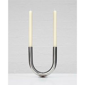 Candélabre de luxe en métal chromé argenté en forme de U à 2 bras pour bougies coniques, centre de table pour mariage et décoration de table à manger, support de bougies - Product Image 1