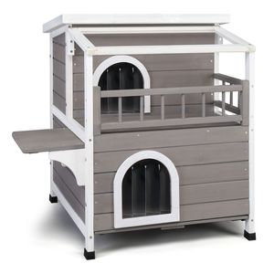 Lussuosa Cuccia per Gatti a 2 Piani in Legno con Tetto Trasparente, Ampio Balcone Apribile, Resistente alle Intemperie - Rifugio per Animali Domestici da Interno o Esterno - Product Image 1