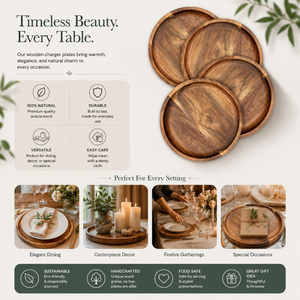 Ensemble de plateaux de service en bois d'acacia faits à la main – Assiettes rondes en bois pour servir les aliments, les collations, le fromage, les fruits et à la maison - Product Image 2
