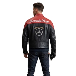 Unisex Custom Wholesale Long Stand Red Black <b>Racing</b> Genuine Leather Motorcycle <b>Jacket</b> | Eco-Friendly Windproof Genuine Cowhide - Product Image 1