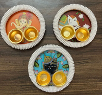 Plateau multicolore en bois pour Haldi Kumkum, Roli Chawal traditionnel, Thali festif, Décoration Diwali, Cadeau de pendaison de crémaillère, Pooja, Mariage