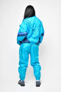 Unisex <b>Blue</b> Color Blocking Bomber Jacket Windproof Zipper Closure Sporty Style Polyester <b>Material</b> Autumn Wear - Product Image 5