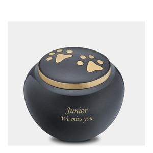 Urna plateada para cremación de mascotas con huellas doradas de pata y banda en la tapa para guardar cenizas, estilo americano, urnas Silver Odyssey para animales. - Product Image 5