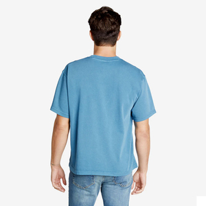 เสื้อยืดคอกลมแขนสั้นผู้ชาย สีน้ำเงินล้วน ผ้าฝ้าย ทรงปกติ สวมใส่สบาย ผ้าเจอร์ซีย์ถัก เป็นมิตรกับสิ่งแวดล้อม แห้งเร็ว น้ำหนัก 250 กรัม - Product Image 3