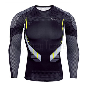 Chemise de compression unisexe à manches longues camouflage, imprimée par transfert thermique, séchage rapide, Spandex/Polyester 220g, bleu et blanc - Product Image 2