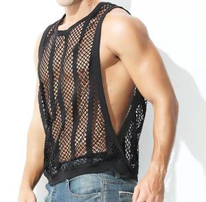 Men's <b>Mesh</b> Sleeveless Tank <b>Top</b> O-Neck Knitted Breathable Casual Hollow Out Design Muscle Fit - Product Image 2