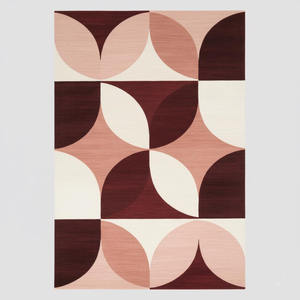Tapis géométrique moderne du milieu du siècle, bordeaux, rose pâle et crème |   Tapis contemporain pour salon, chambre et salle à manger - Product Image 3