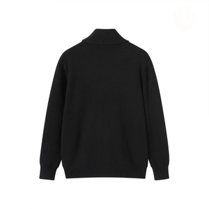 Pull en tricot uni noir pour homme, manches longues, épaisseur standard, laine, vêtements d'automne - Product Image 2