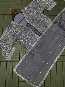 New Modern Super Trending <b>Women's</b> Party <b>Jacket</b> with Saree Embroidery Quick Dry All Seasons - Product Image 3