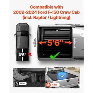 Cover Tonneau retrattile rigida 5.5 ft per accessori per veicolo Custom Fit Ford F150 - Product Image 2