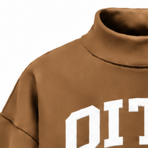 Sweat-shirt unisexe marron camel à col montant oversize, coupe ample, manches longues, épais, imprimé personnalisé, style streetwear décontracté - Product Image 6