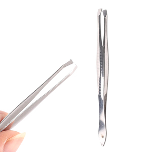 1pc Silver Eyebrow Tweezer Flat Tip Eyelash Extension Tweezers Stainless Steel Brow Hair Remove Trimming Clips Makeup Tools - Product Image 1