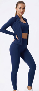 Women Yoga Wear Compression Three Piece Set Sportswear Bra Leggings & Training <b>Jacket</b> Women's Base Layer 3 Pcs - Product Image 4