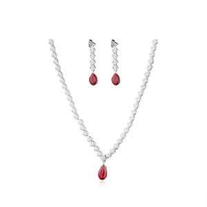 Platinum Plated Cubic Zirconia American Diamond <b>Bridal</b> <b>Jewelry</b> <b>Set</b> for Women-Necklace & Earrings - Product Image 2