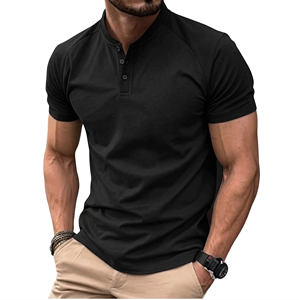 Summer Men's Casual Golf for T-<b>Shirts</b> Washed Blank Stand Collar Crocheted Polyester/Cotton Breathable Custom Sports Fitness - Product Image 6