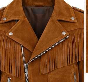 Chaqueta Marrón de Hombre de Primera Calidad con Cierre de Cremallera con Flecos, Cuello Camisero y Manga Regular - Product Image 2