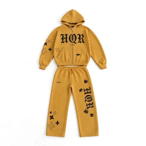 Ensemble sweat à capuche zippé et pantalon de jogging, streetwear d'hiver, éco-responsable, délavé à l'acide, personnalisable, 100% coton, unisexe - Product Image 5