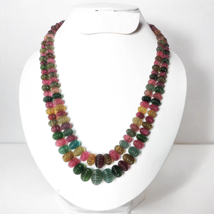 Collier tendance en tourmaline naturelle pastèque en forme de boule, chaînes en tourmaline naturelle pastèque, collier vintage en cristal, pierres précieuses en vrac - Product Image 1